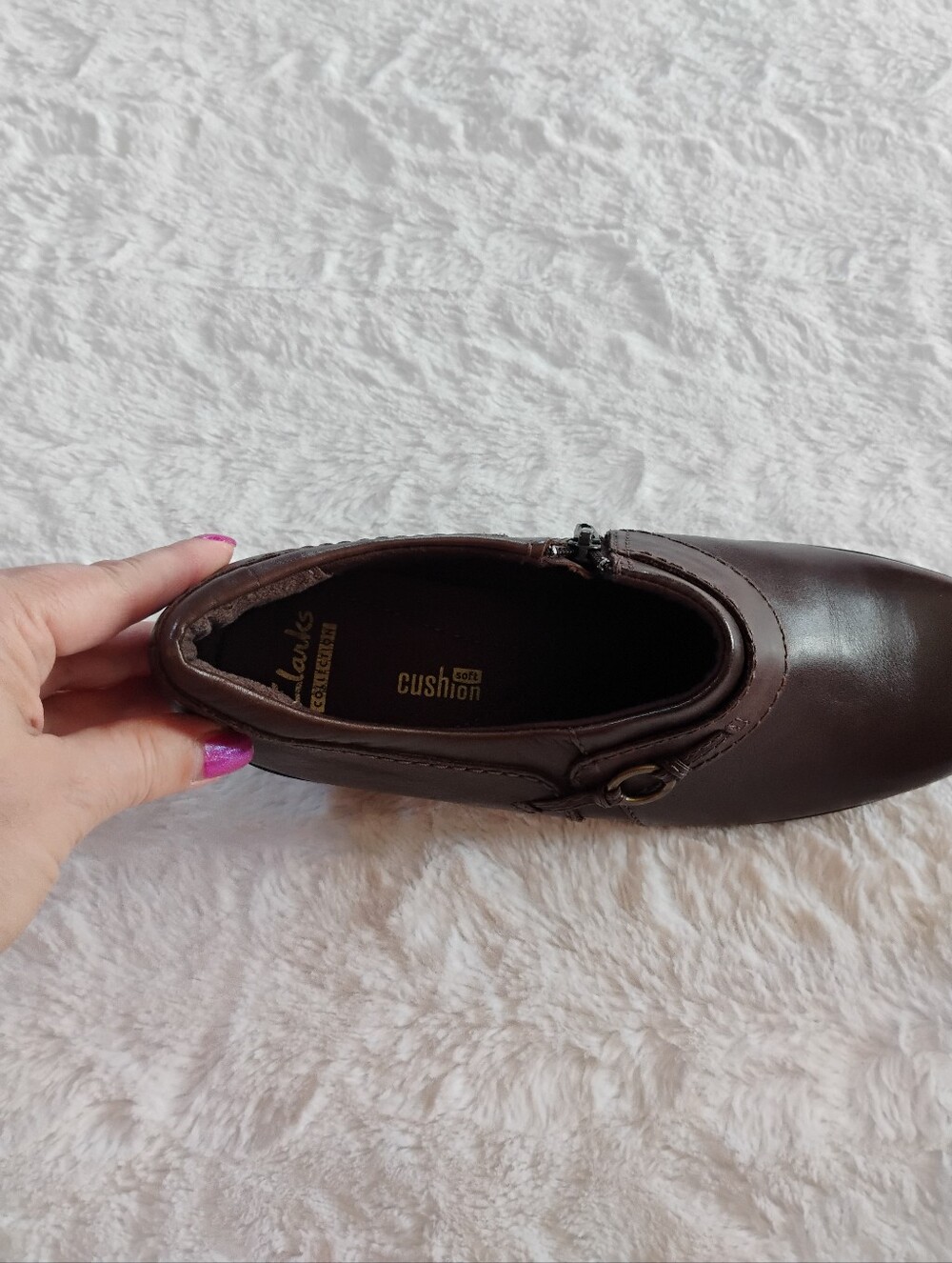 Clarks Collection Genette Curve Leather Side Zip Slip On Shoes - Picture 6 of 11